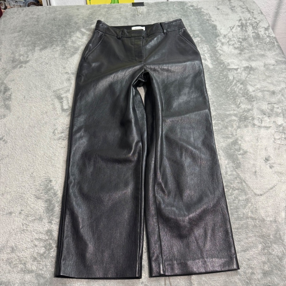 Babaton Aritzia Black Faux Vegan Leather Wide Leg Pants Size 4 High Waisted